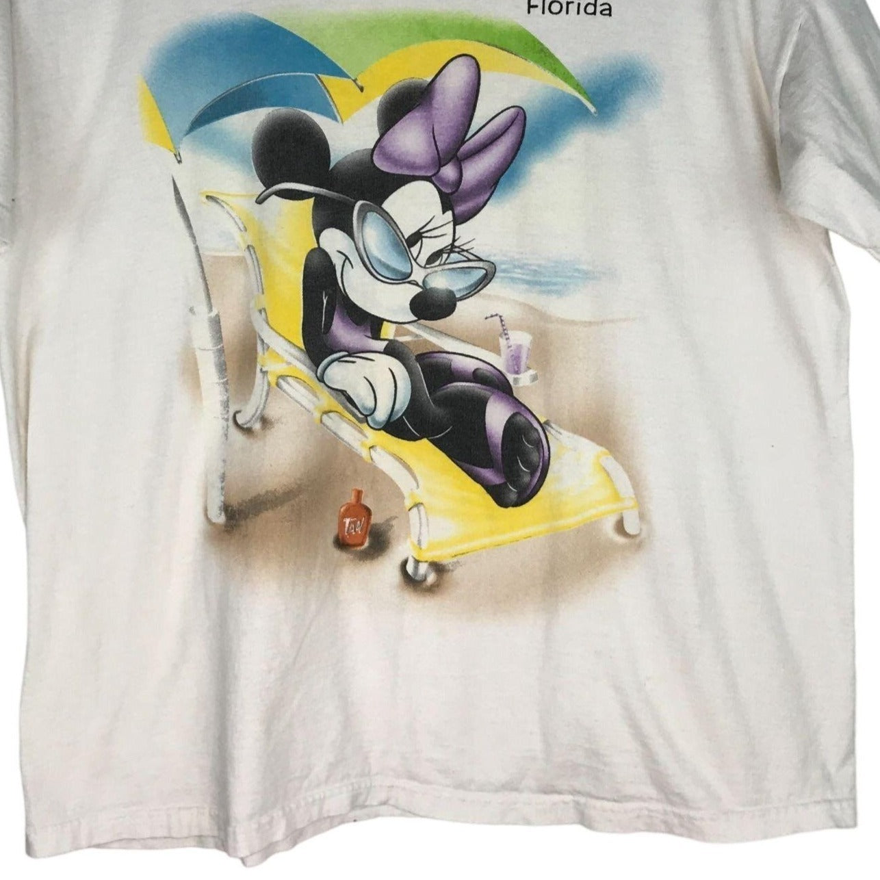 Vintage Disney Minnie Mouse Tshirt XL Beach Florida White Short Sleeve Casual