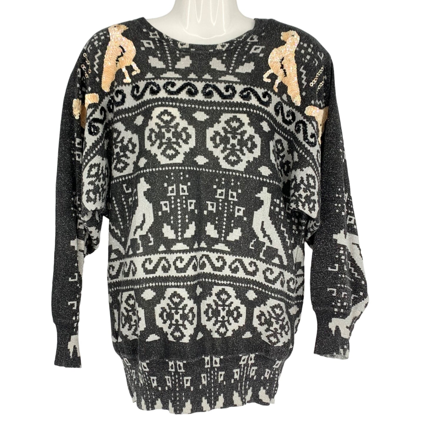 Vtg 80s Spree Intl Metallic Sequined Sweater S Shoulder Pad Statement Retro Glam