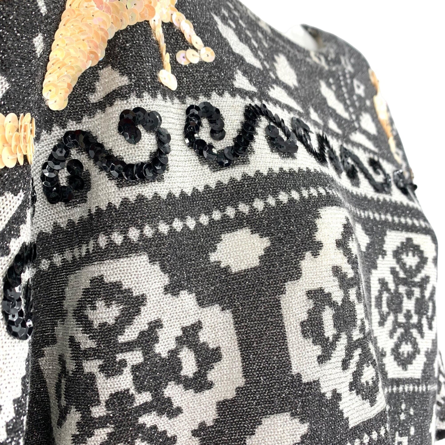 Vtg 80s Spree Intl Metallic Sequined Sweater S Shoulder Pad Statement Retro Glam