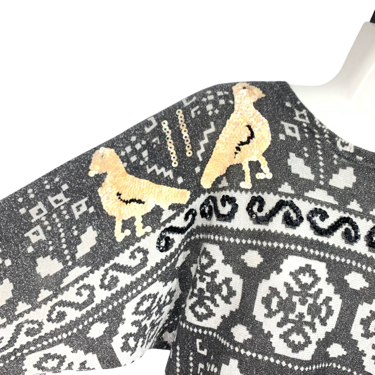 Vtg 80s Spree Intl Metallic Sequined Sweater S Shoulder Pad Statement Retro Glam