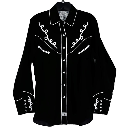 Ely Cattleman For Her Pearl Snap Shirt L Black Western Rodeo Cowgirl Rockabilly