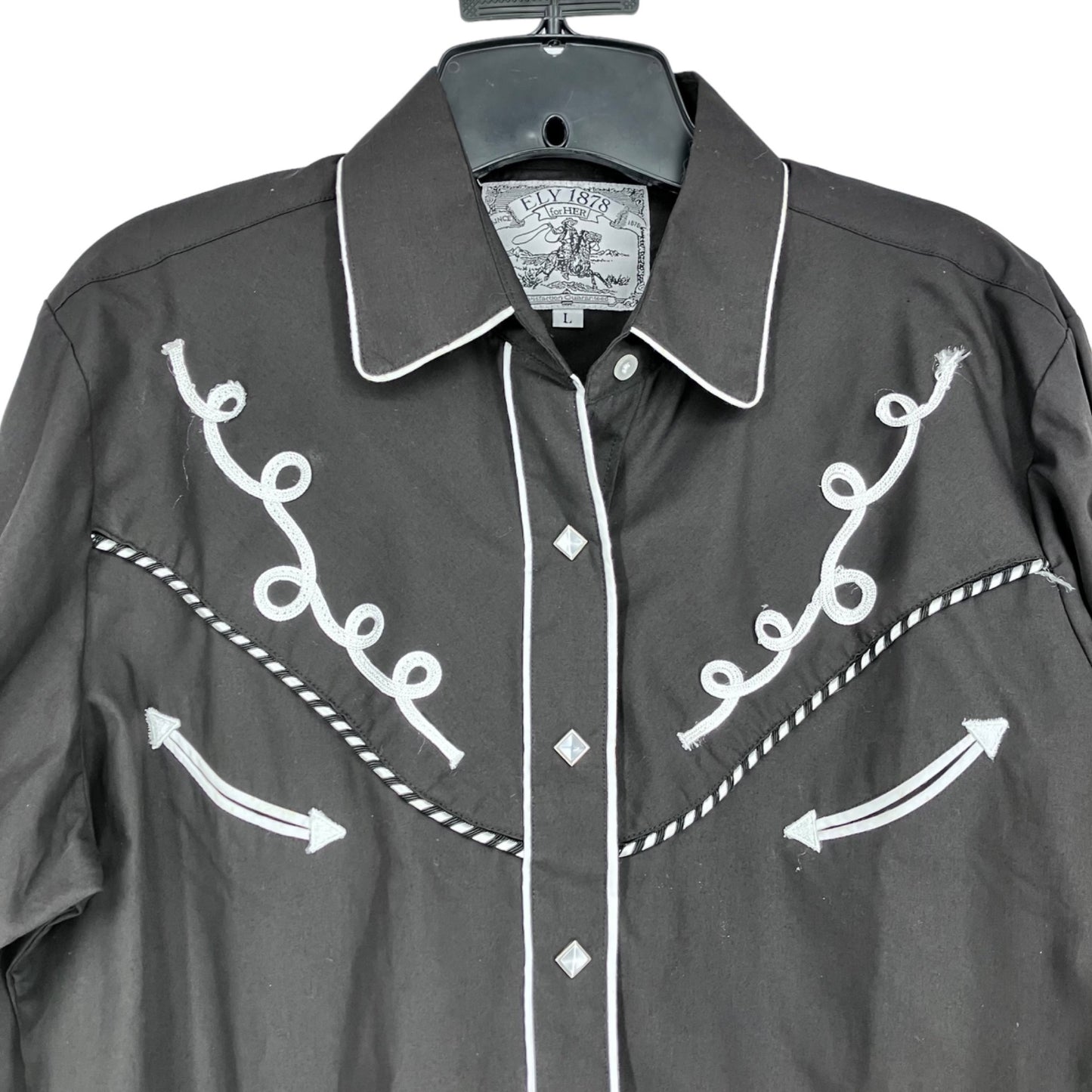 Ely Cattleman For Her Pearl Snap Shirt L Black Western Rodeo Cowgirl Rockabilly