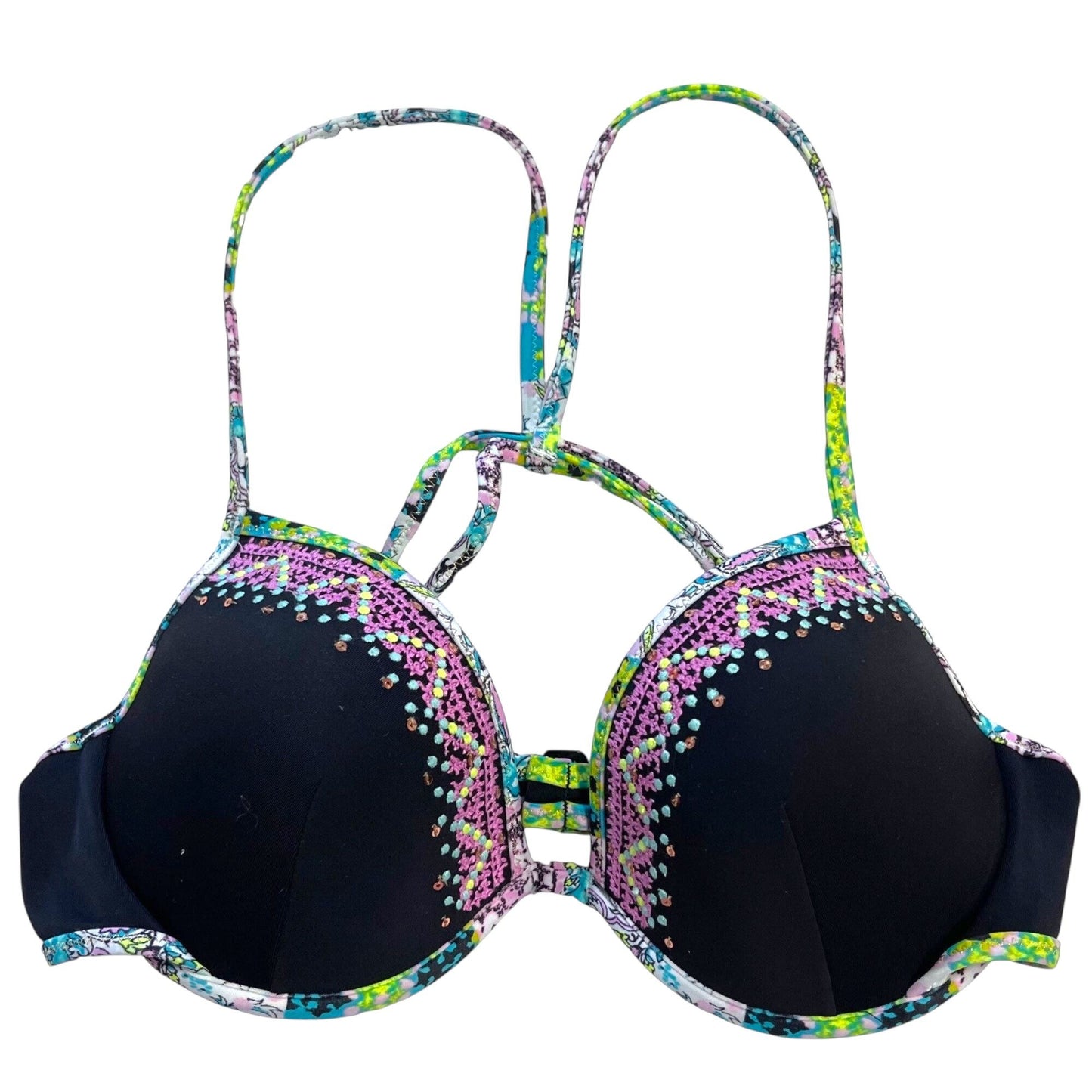Victorias Secret 34C The Fabulous Push Up Bali Bikini Top Embroidered Sequin
