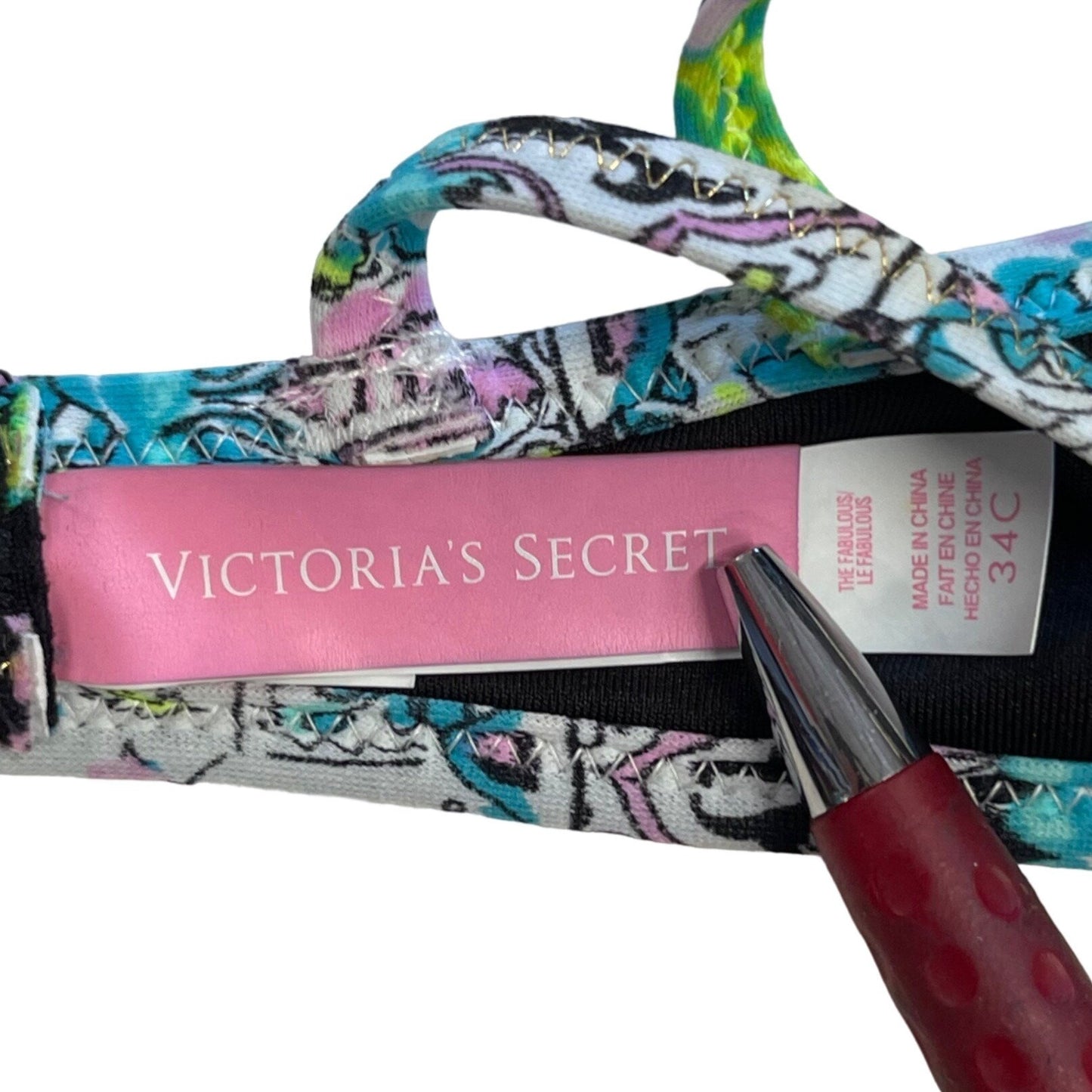 Victorias Secret 34C The Fabulous Push Up Bali Bikini Top Embroidered Sequin