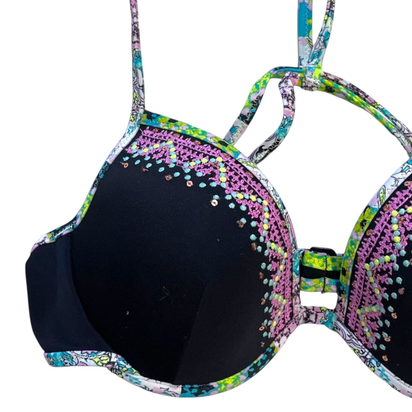 Victorias Secret 34C The Fabulous Push Up Bali Bikini Top Embroidered Sequin
