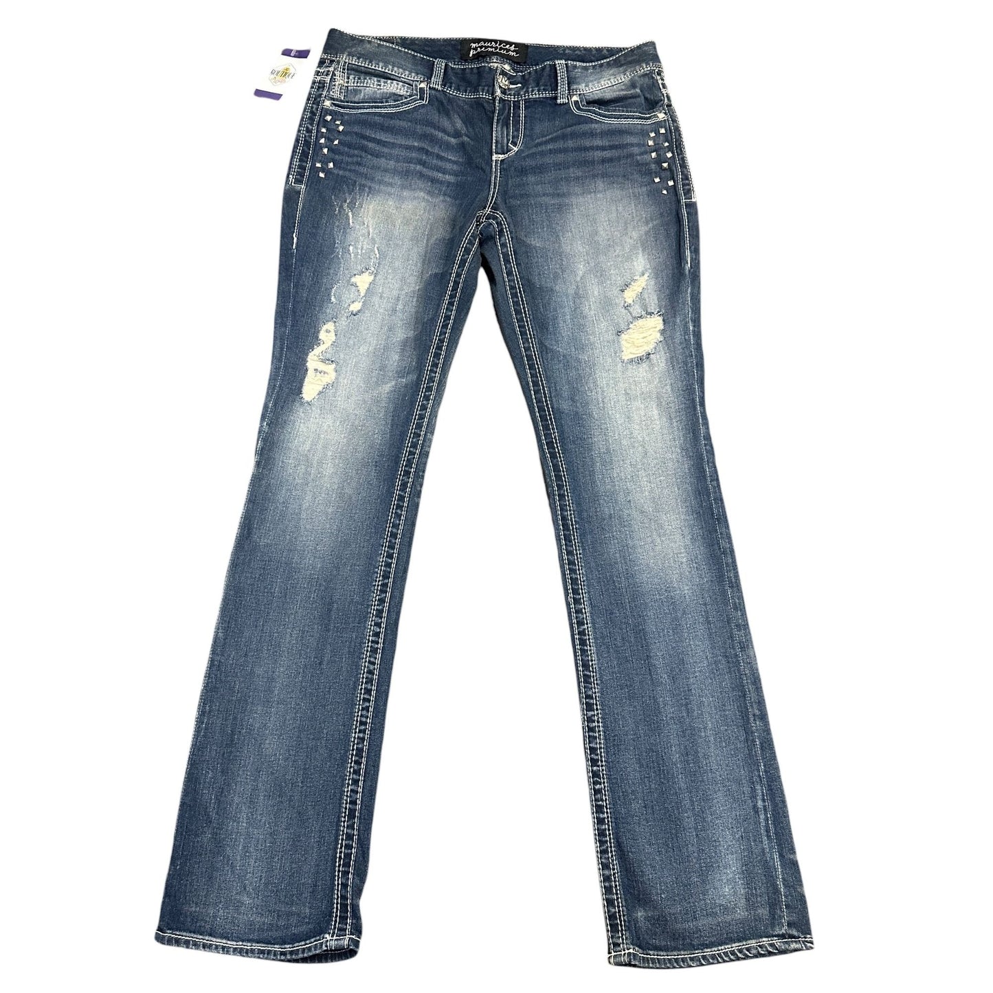 Maurices Premium Bootcut Jeans 15/16 XLong Distressed Thick Stitch Studded Glam