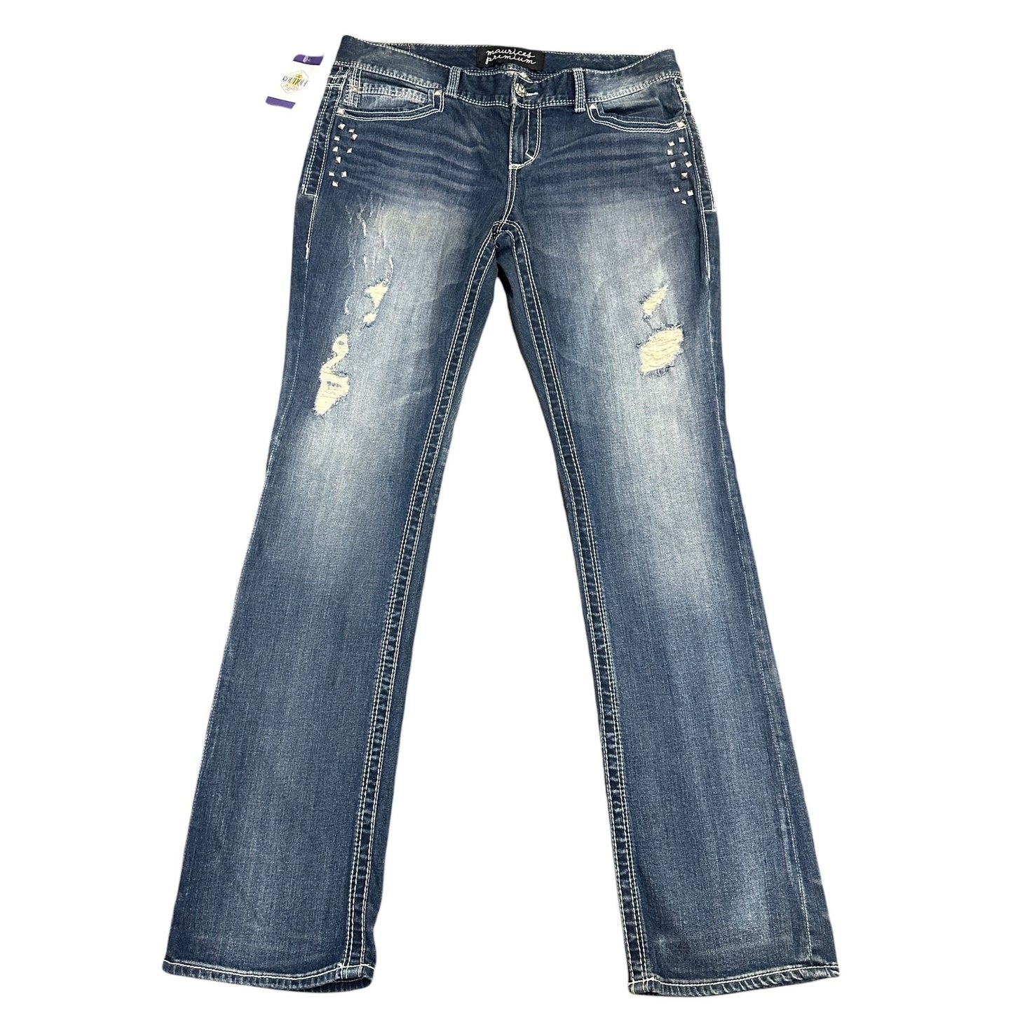 Maurices Premium Bootcut Jeans 15/16 XLong Distressed Thick Stitch Studded Glam