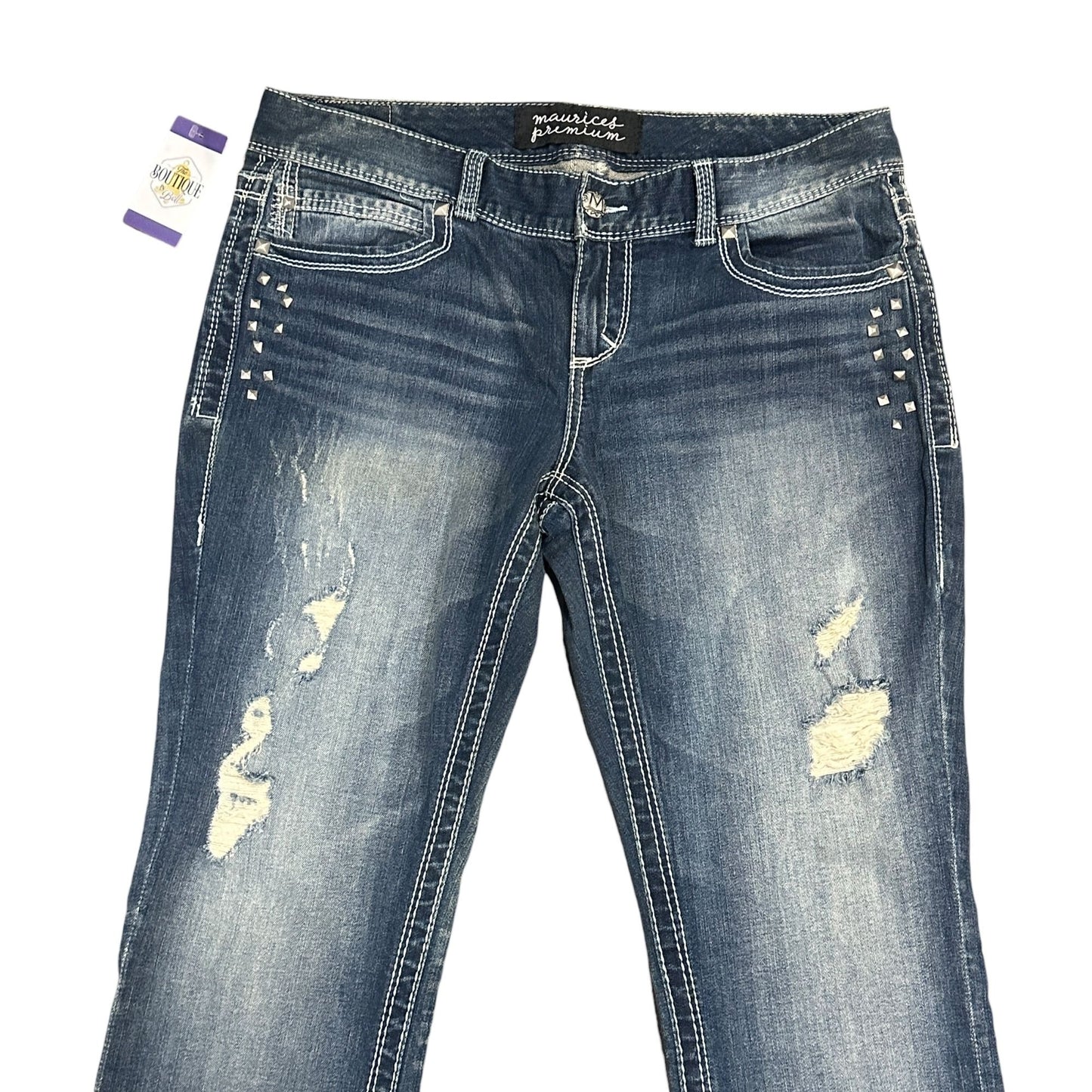 Maurices Premium Bootcut Jeans 15/16 XLong Distressed Thick Stitch Studded Glam