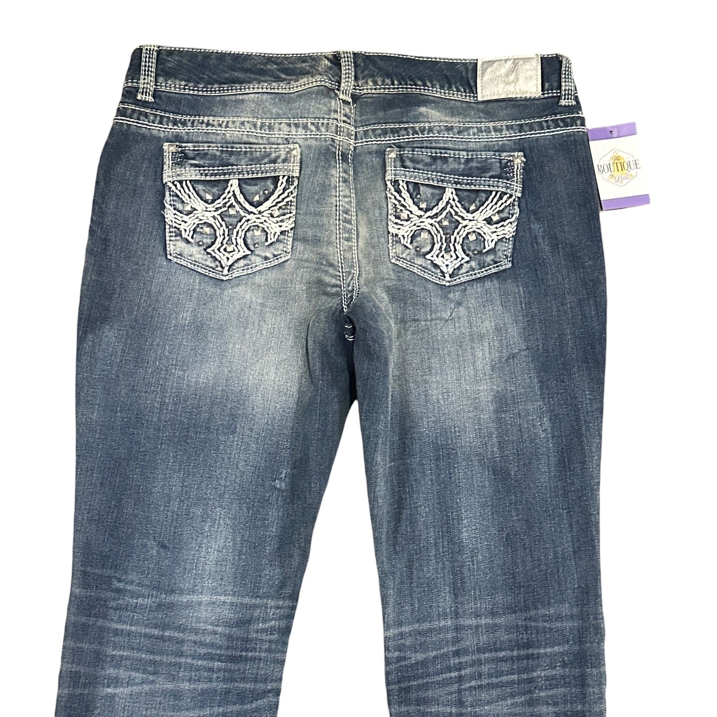 Maurices Premium Bootcut Jeans 15/16 XLong Distressed Thick Stitch Studded Glam