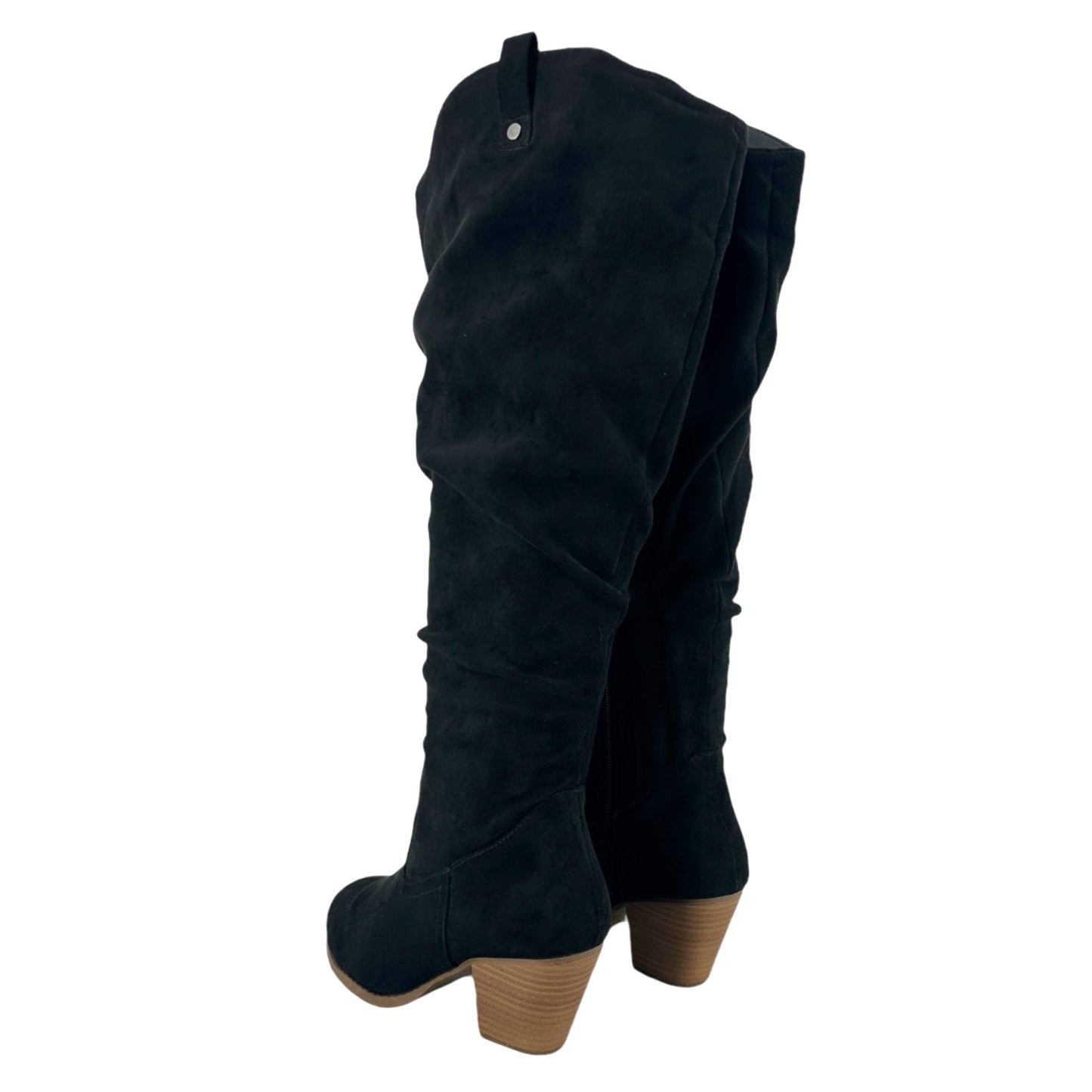 Torrid Womens 7.5W Black Faux Suede Knee High Boots Stacked Heel