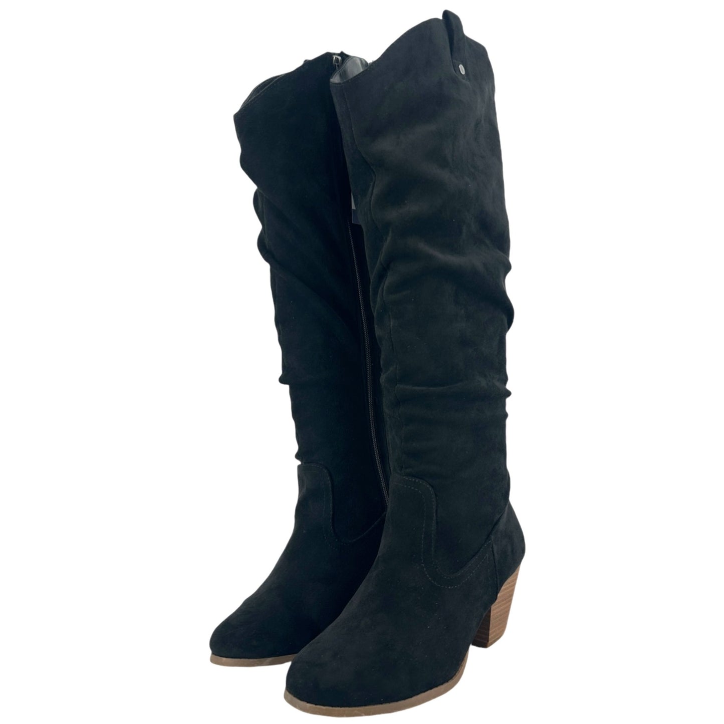 Torrid Womens 7.5W Black Faux Suede Knee High Boots Stacked Heel