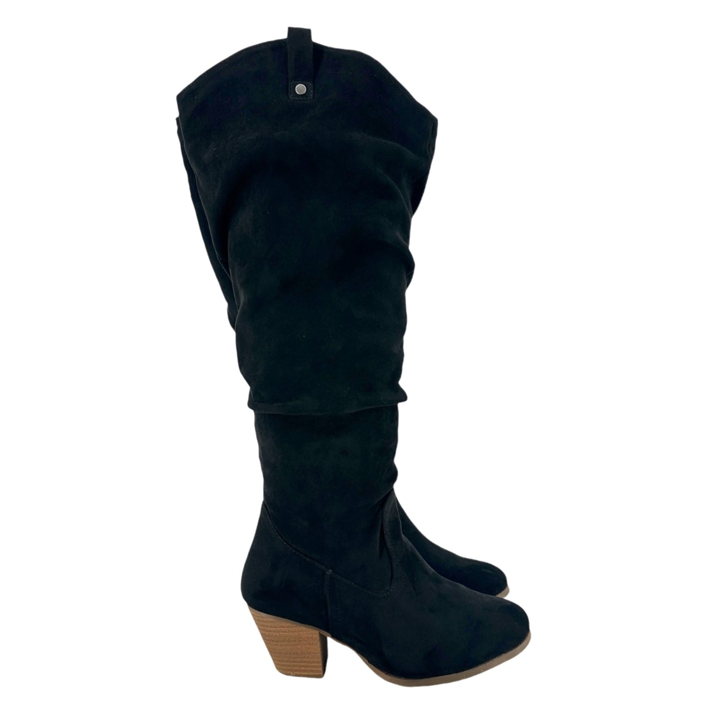 Torrid Womens 7.5W Black Faux Suede Knee High Boots Stacked Heel