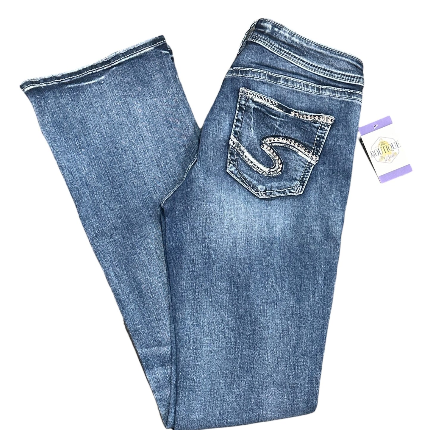 Silver Jeans Avery Bootcut Mid Rise Jeans Distressed Thick Stitch Womens 29X34.5