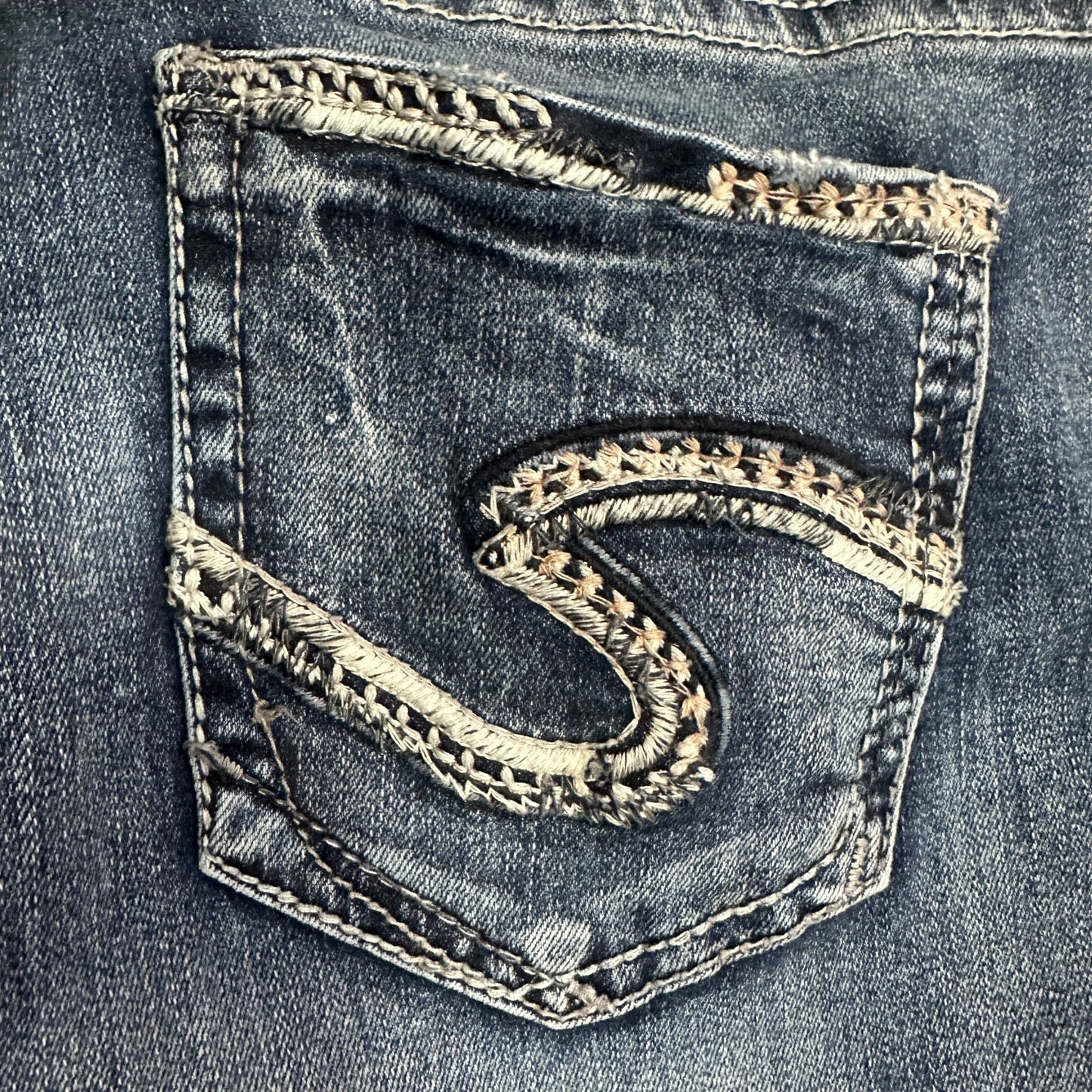 Silver Jeans Avery Bootcut Mid Rise Jeans Distressed Thick Stitch Womens 29X34.5