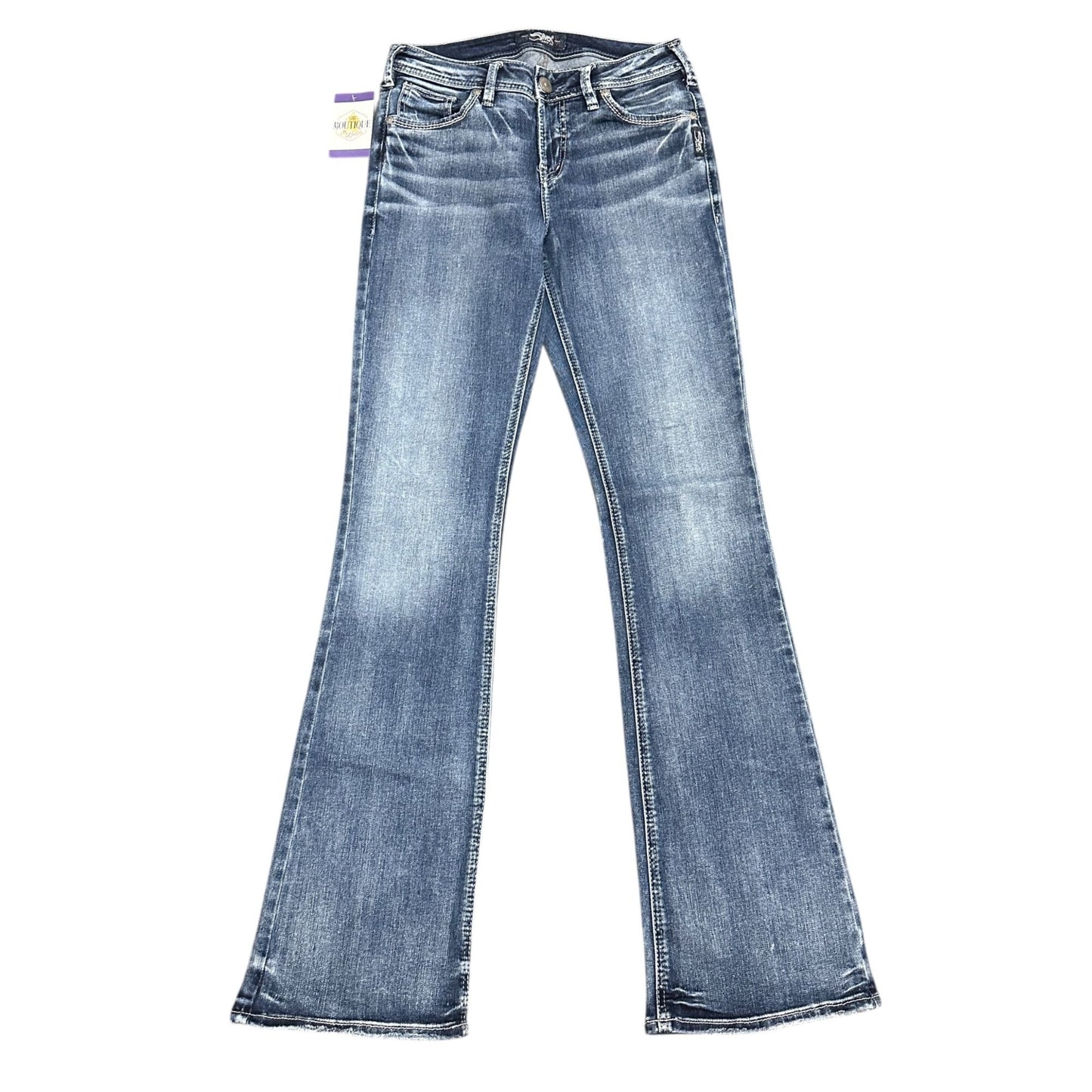 Silver Jeans Avery Bootcut Mid Rise Jeans Distressed Thick Stitch Womens 29X34.5