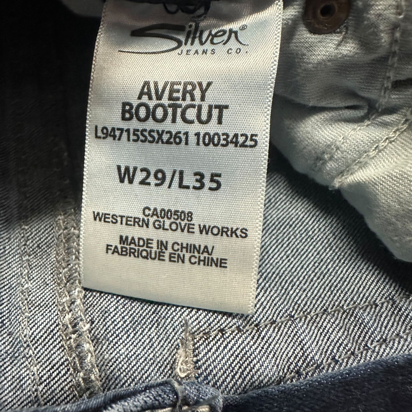 Silver Jeans Avery Bootcut Mid Rise Jeans Distressed Thick Stitch Womens 29X34.5