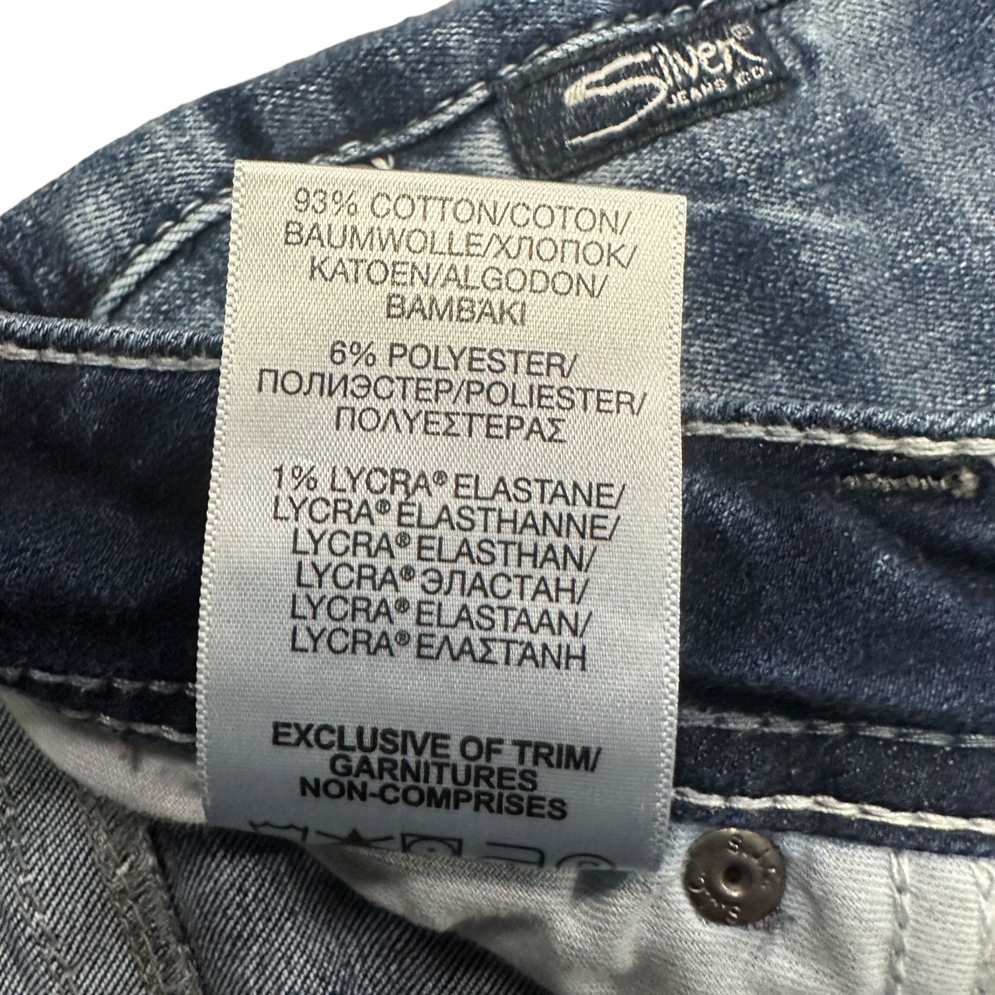 Silver Jeans Avery Bootcut Mid Rise Jeans Distressed Thick Stitch Womens 29X34.5