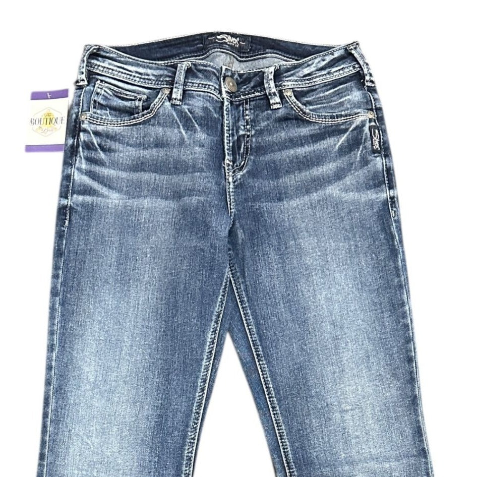 Silver Jeans Avery Bootcut Mid Rise Jeans Distressed Thick Stitch Womens 29X34.5