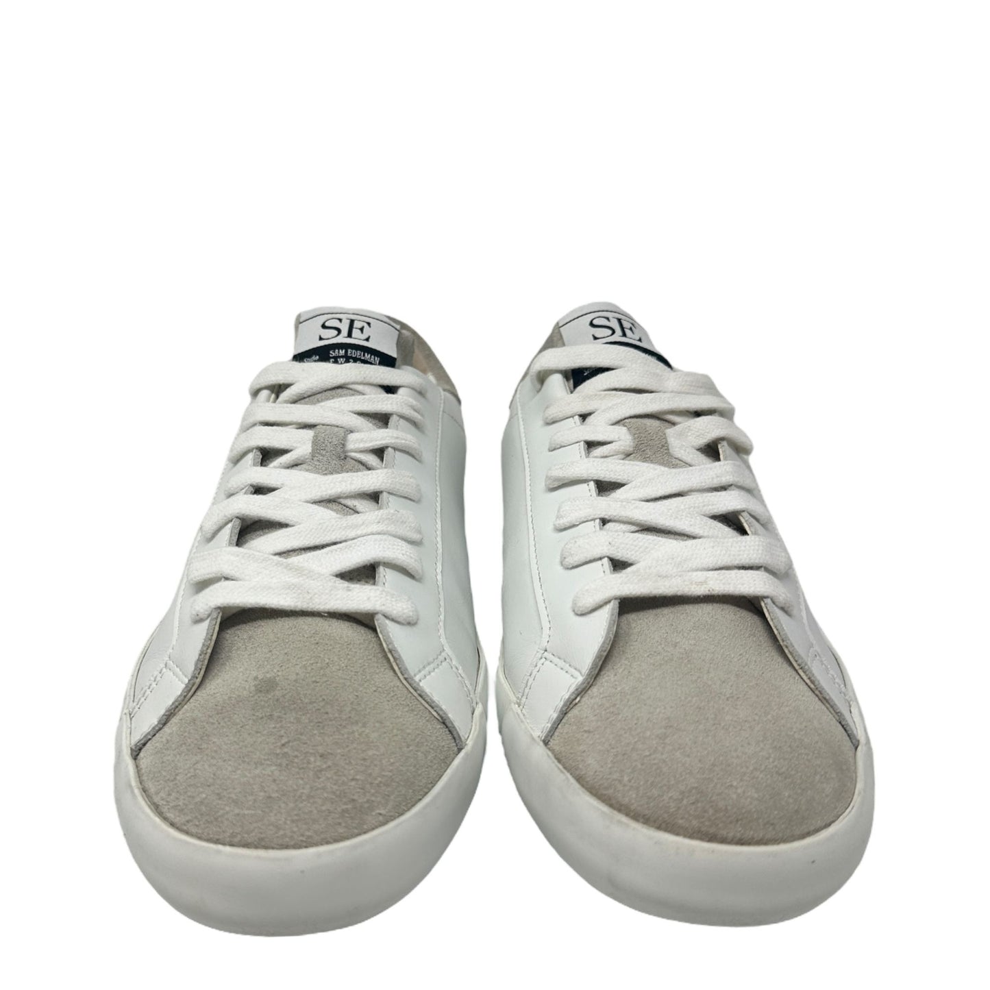 Sam Edelman Leather Lace Up Fashion Sneakers Womens 10M White Grey Low Top