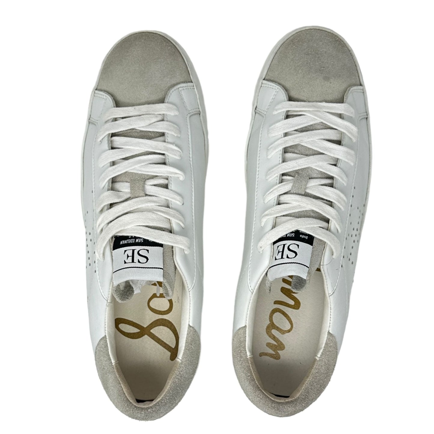 Sam Edelman Leather Lace Up Fashion Sneakers Womens 10M White Grey Low Top
