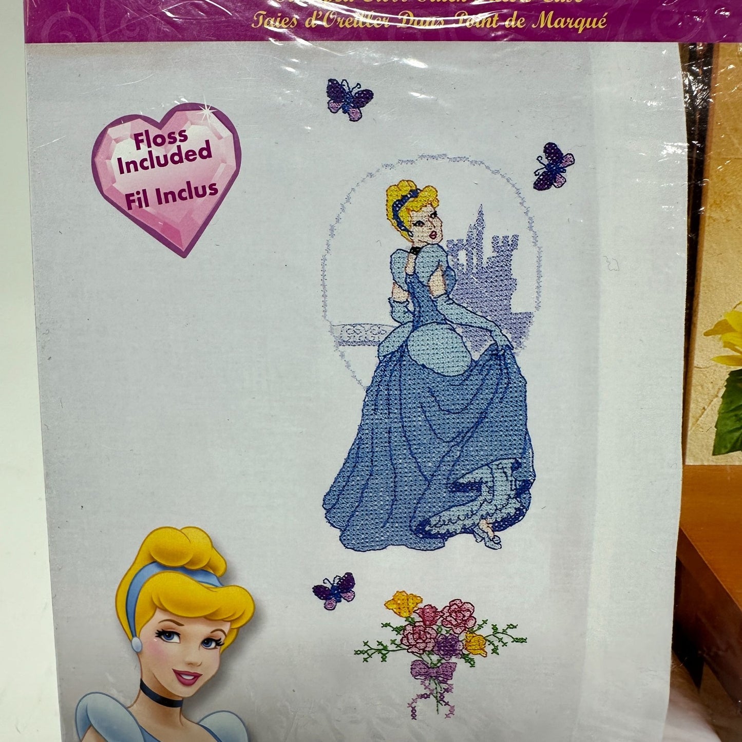 NEW Disney Princess Stamped Cross Stitch Kit Cinderella Pillowcase 20" x 30"