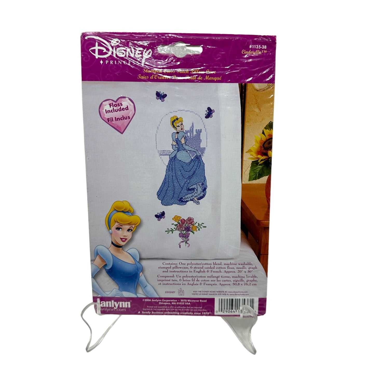 NEW Disney Princess Stamped Cross Stitch Kit Cinderella Pillowcase 20" x 30"