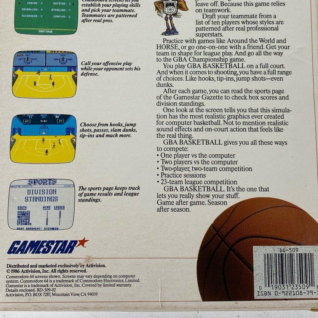 GBA Championship Basketball Two-On-Two Commodore 64/128 Game By Gamestar