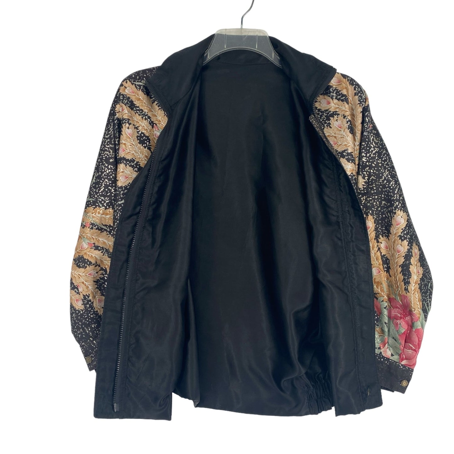 Vtg 80s Reversible Satin Bomber Jacket XL Black Floral Nonnacore Granny Chic