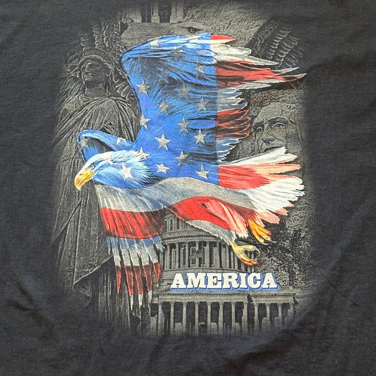 Vtg Patriotic TShirt America Soaring Eagle 2X Black Flag Liberty Founding Father