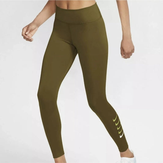 Nike Dri-Fit Olive Volt 7/8 Running Leggings Swoosh Womens M DJ0934-368