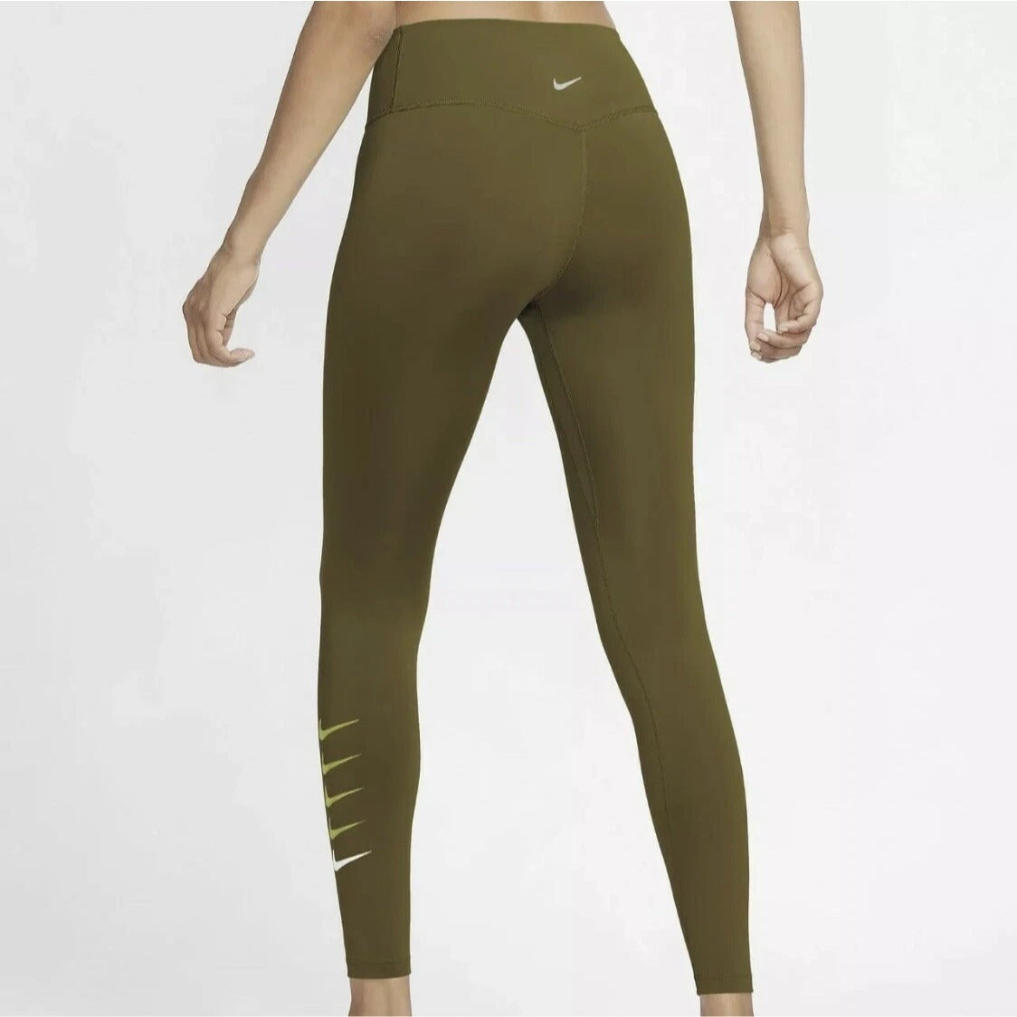 Nike Dri-Fit Olive Volt 7/8 Running Leggings Swoosh Womens M DJ0934-368