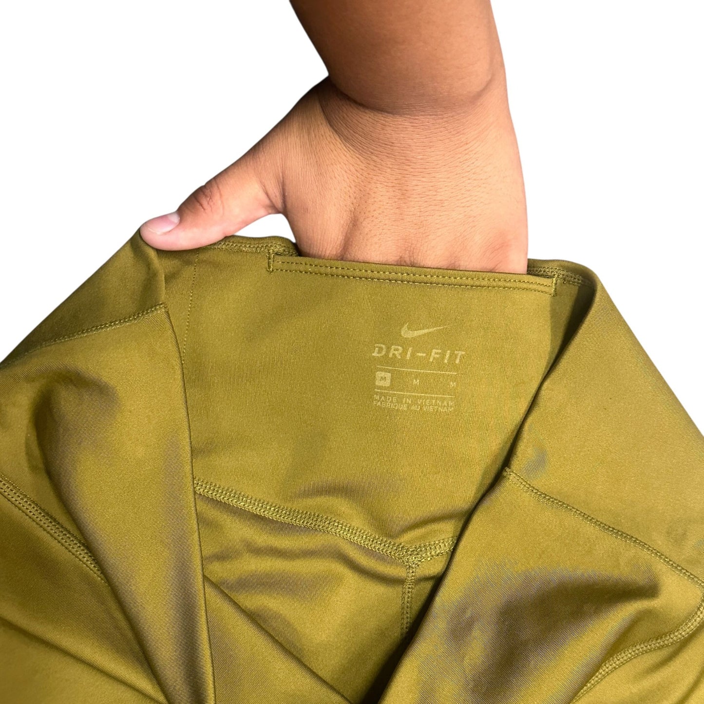 Nike Dri-Fit Olive Volt 7/8 Running Leggings Swoosh Womens M DJ0934-368
