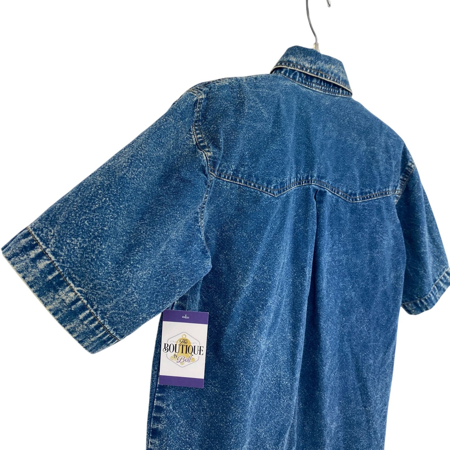 Vintage Pret Denim Shirt Blue 80s 90s Acid Wash Embroidered Roses Bedazzled