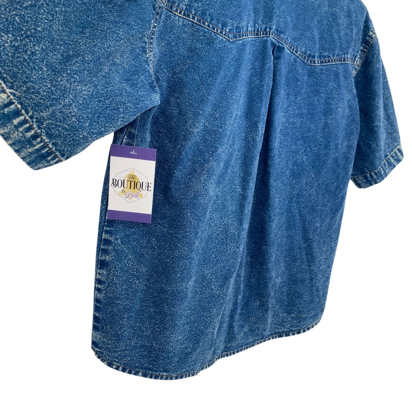 Vintage Pret Denim Shirt Blue 80s 90s Acid Wash Embroidered Roses Bedazzled