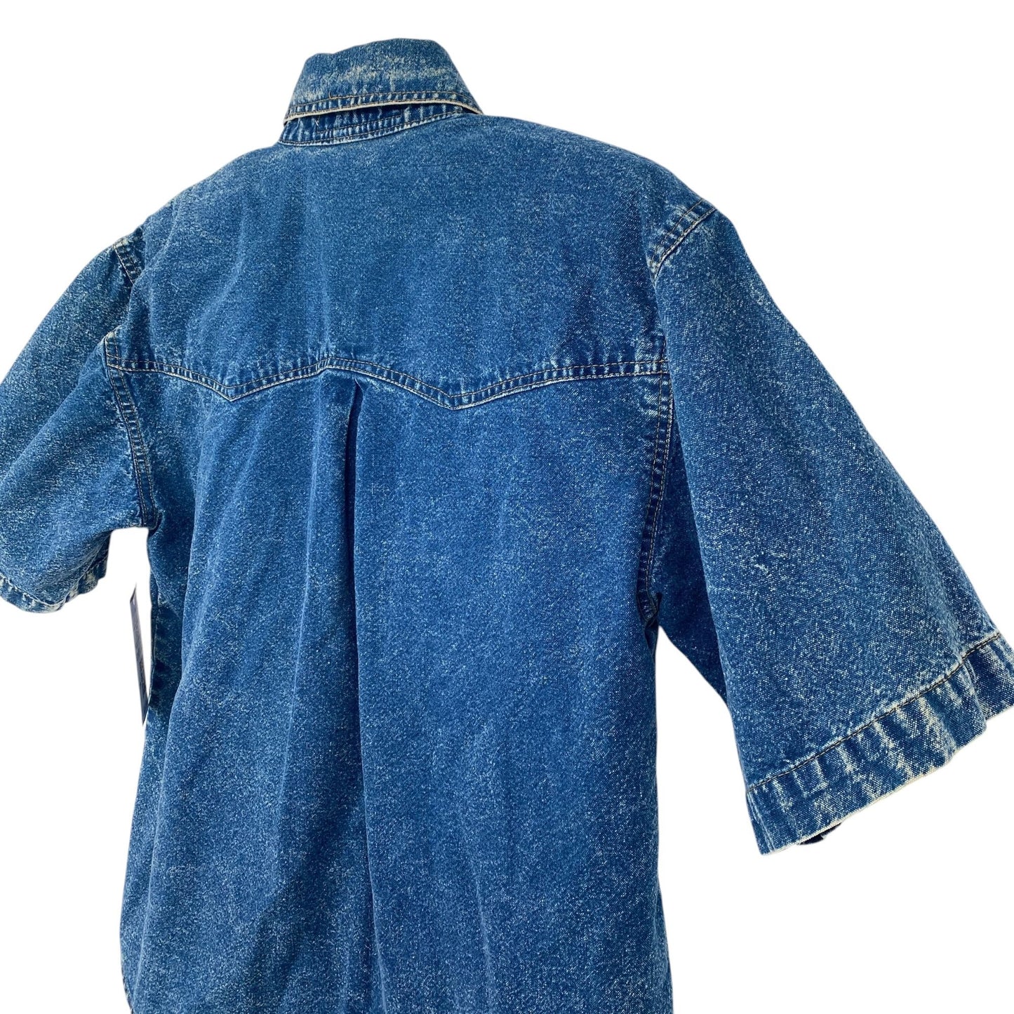 Vintage Pret Denim Shirt Blue 80s 90s Acid Wash Embroidered Roses Bedazzled