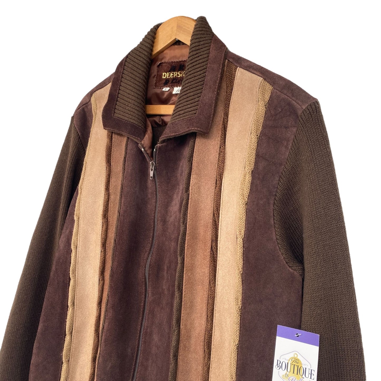 Vtg 70s Deerskin Sweater Jacket Brown Suede Leather Full Zip Grandpa Academia L