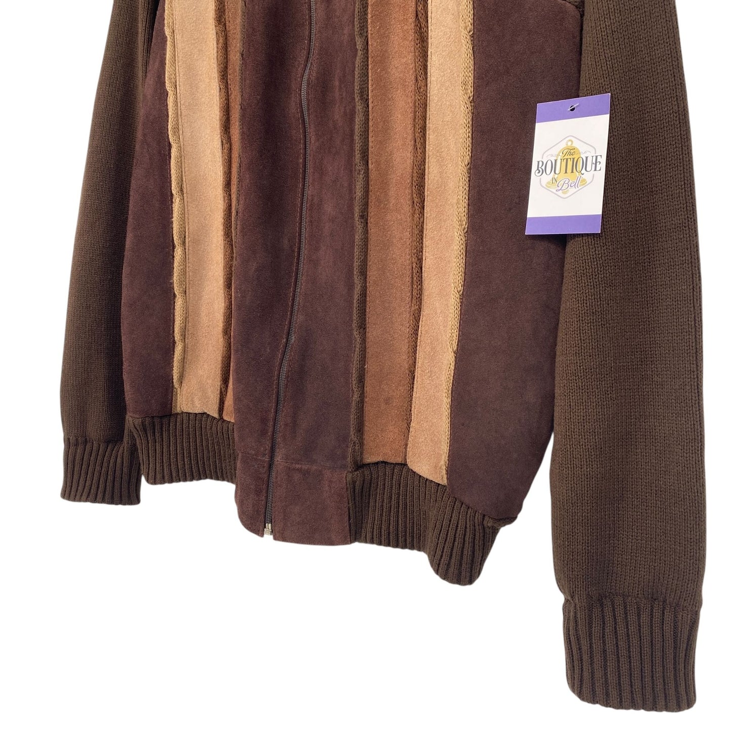 Vtg 70s Deerskin Sweater Jacket Brown Suede Leather Full Zip Grandpa Academia L