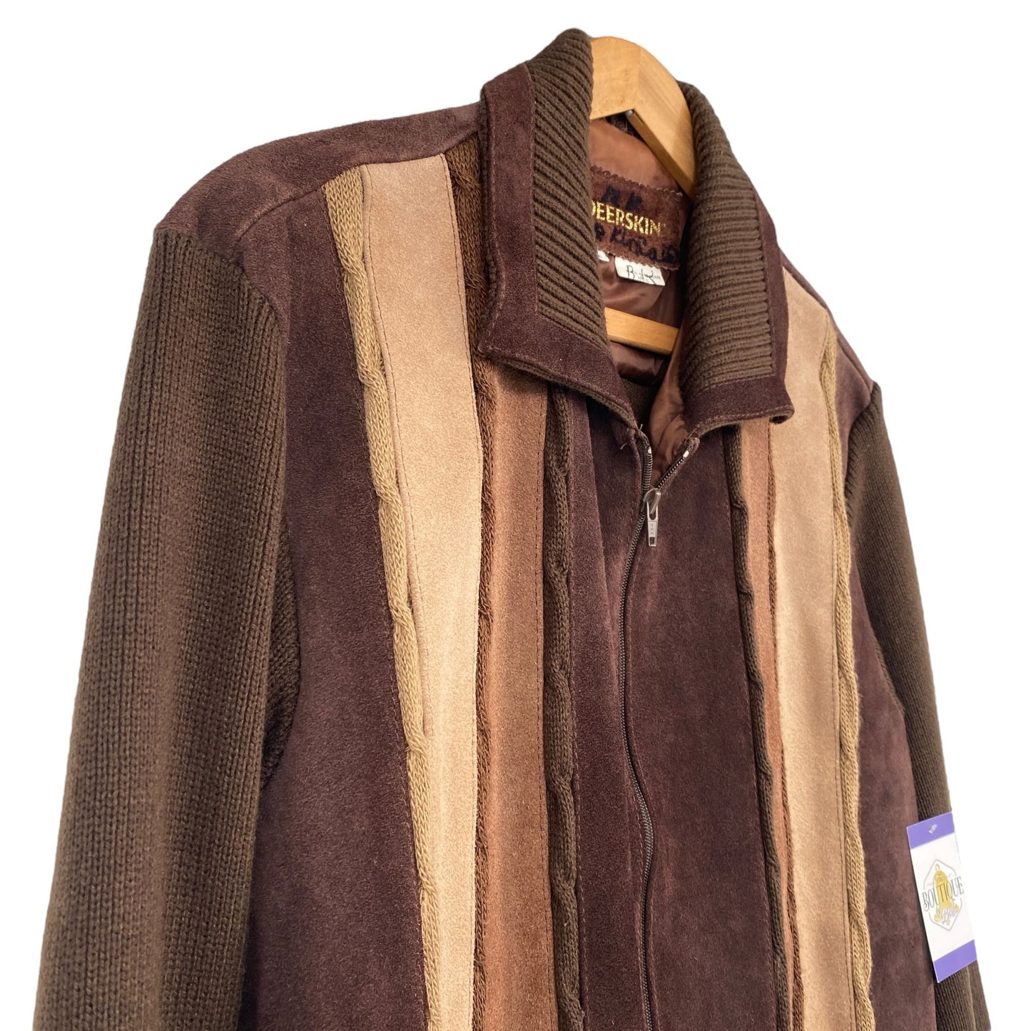 Vtg 70s Deerskin Sweater Jacket Brown Suede Leather Full Zip Grandpa Academia L