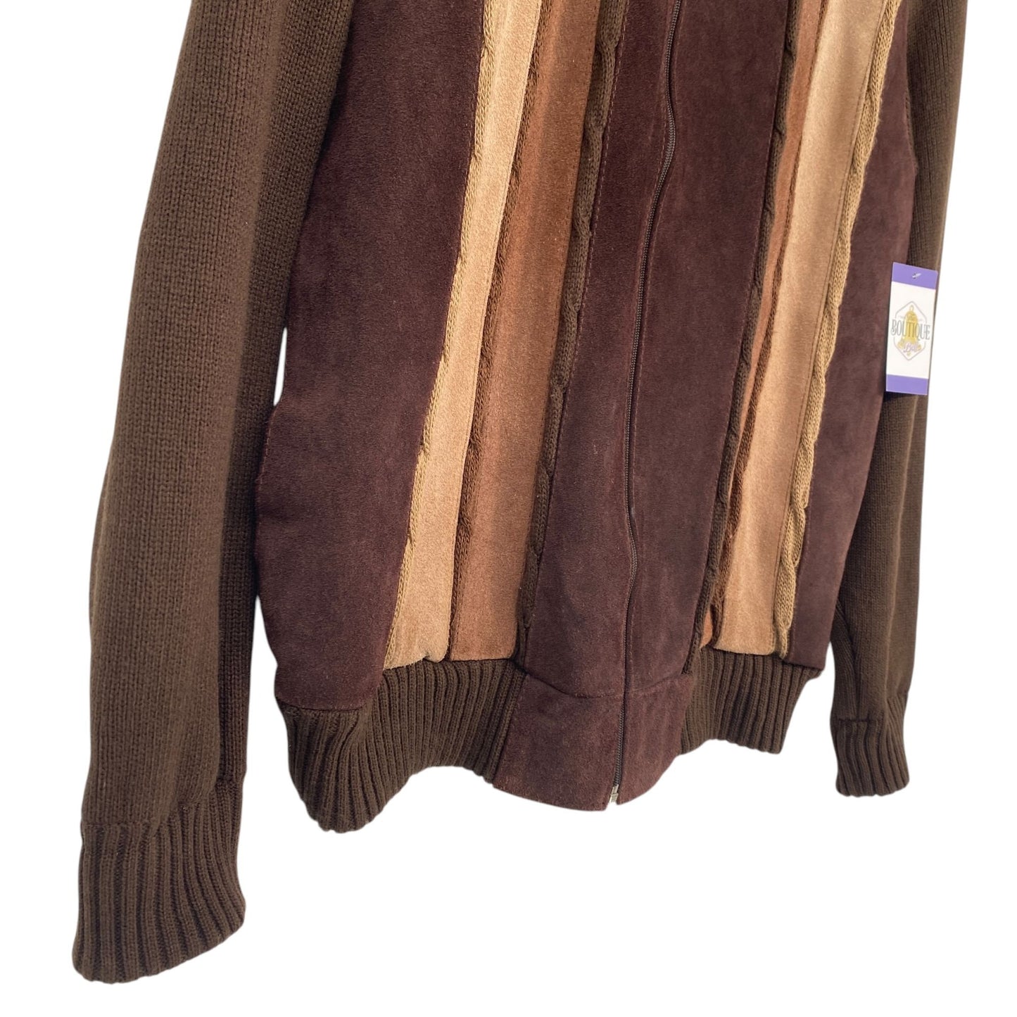 Vtg 70s Deerskin Sweater Jacket Brown Suede Leather Full Zip Grandpa Academia L