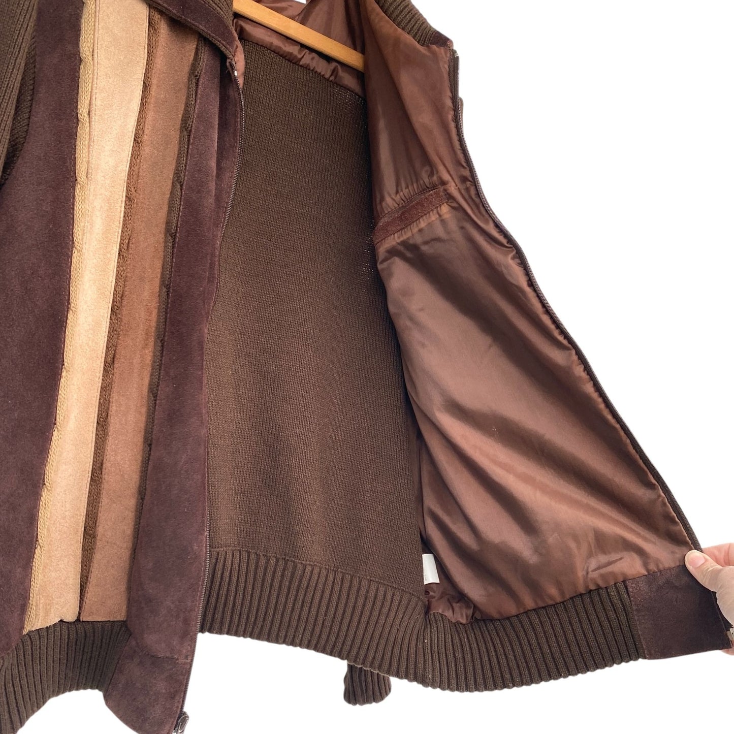 Vtg 70s Deerskin Sweater Jacket Brown Suede Leather Full Zip Grandpa Academia L