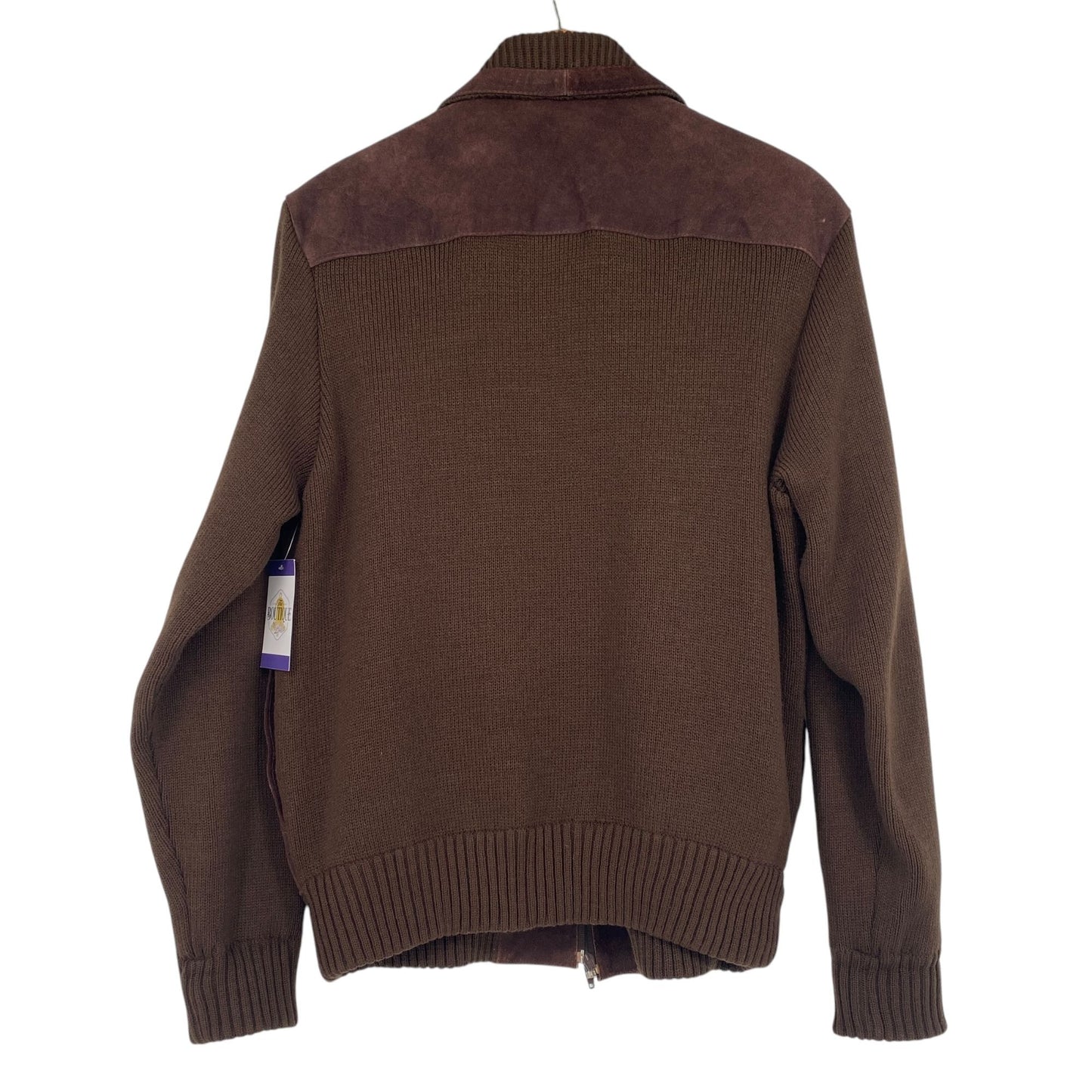 Vtg 70s Deerskin Sweater Jacket Brown Suede Leather Full Zip Grandpa Academia L