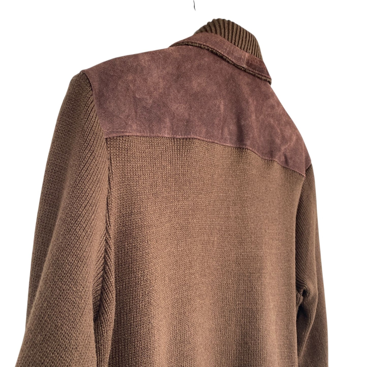 Vtg 70s Deerskin Sweater Jacket Brown Suede Leather Full Zip Grandpa Academia L