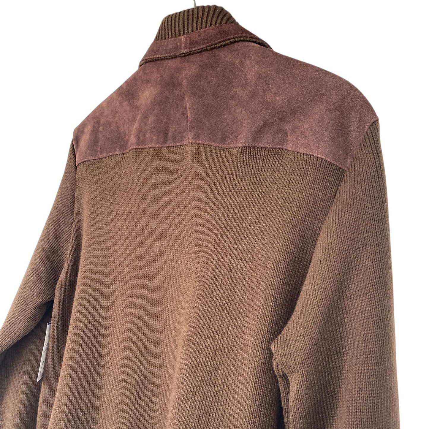 Vtg 70s Deerskin Sweater Jacket Brown Suede Leather Full Zip Grandpa Academia L