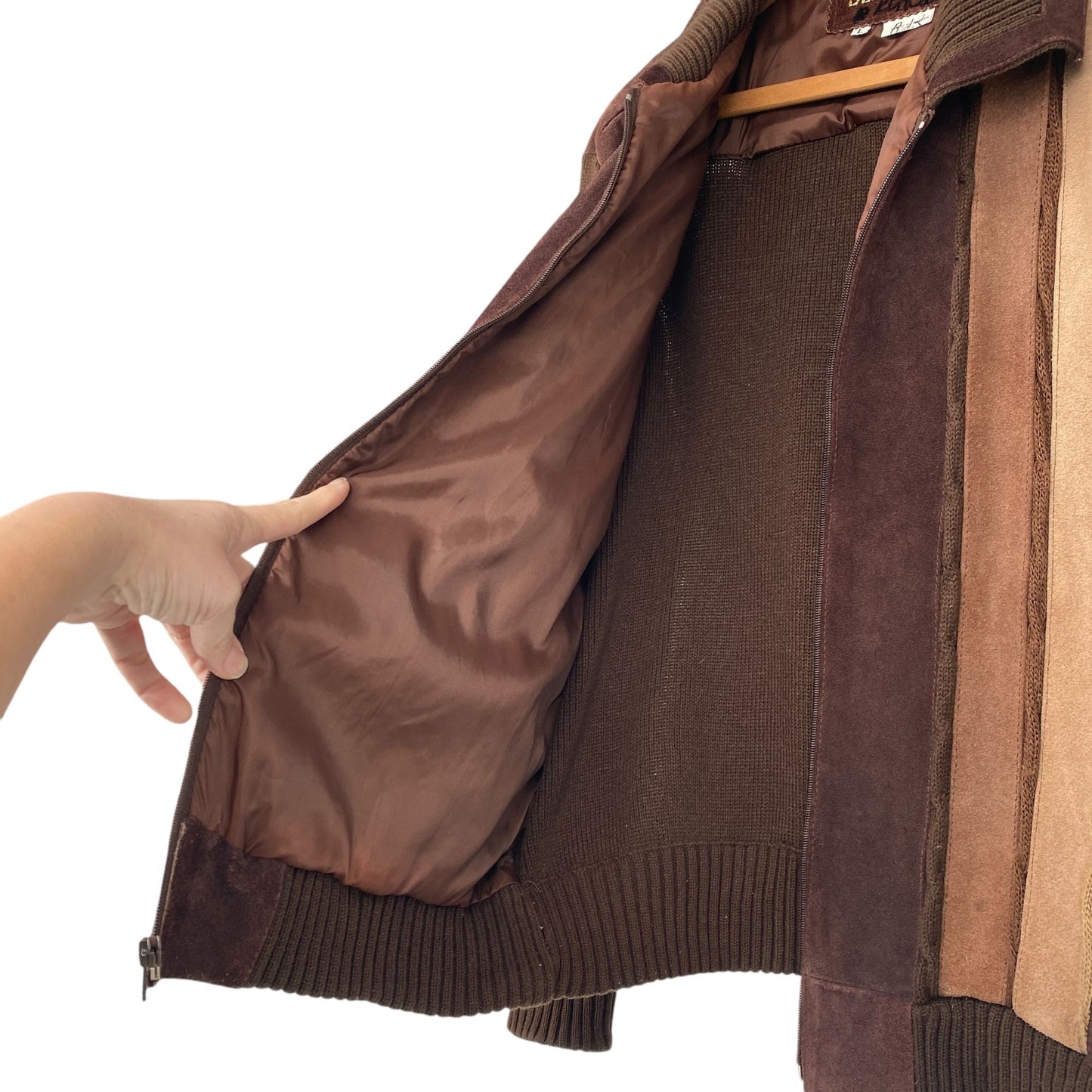 Vtg 70s Deerskin Sweater Jacket Brown Suede Leather Full Zip Grandpa Academia L