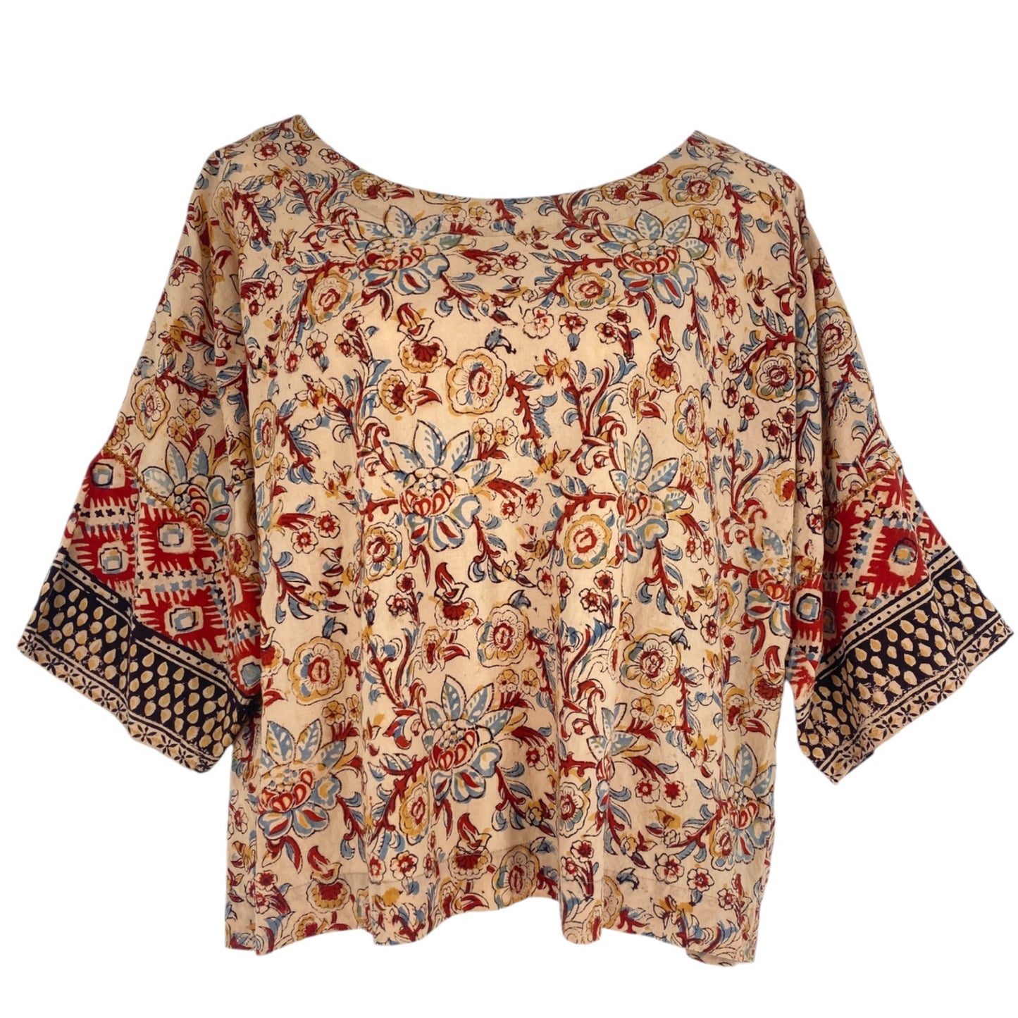 Pure Jill Womens Petite M Floral Print Boho Top 100% Organic Cotton Boxy Dolman