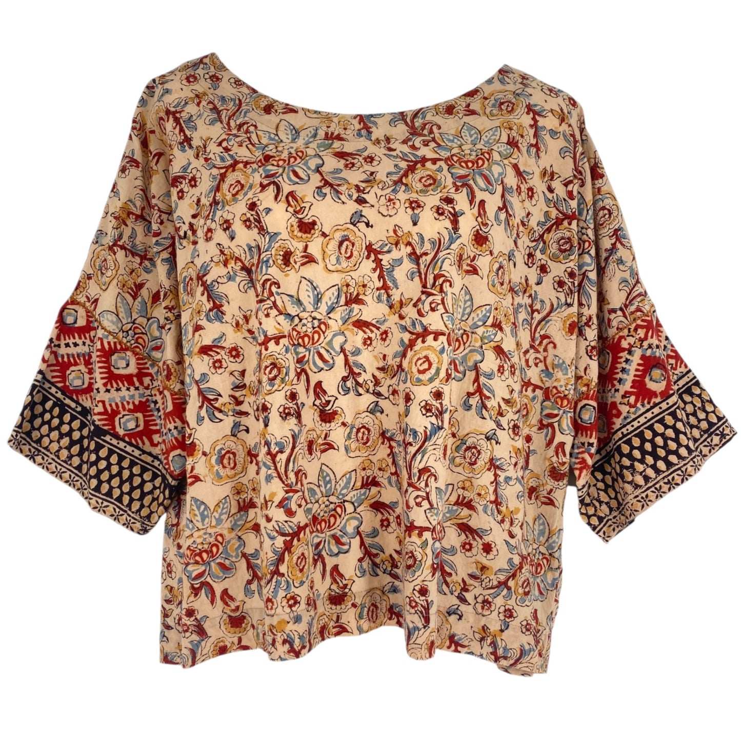 Pure Jill Womens Petite M Floral Print Boho Top 100% Organic Cotton Boxy Dolman