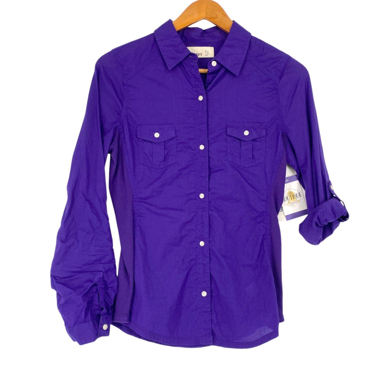 NWT Old Navy Womens S Purple Button Up Shirt Roll Tab Long Sleeve Collar Preppy