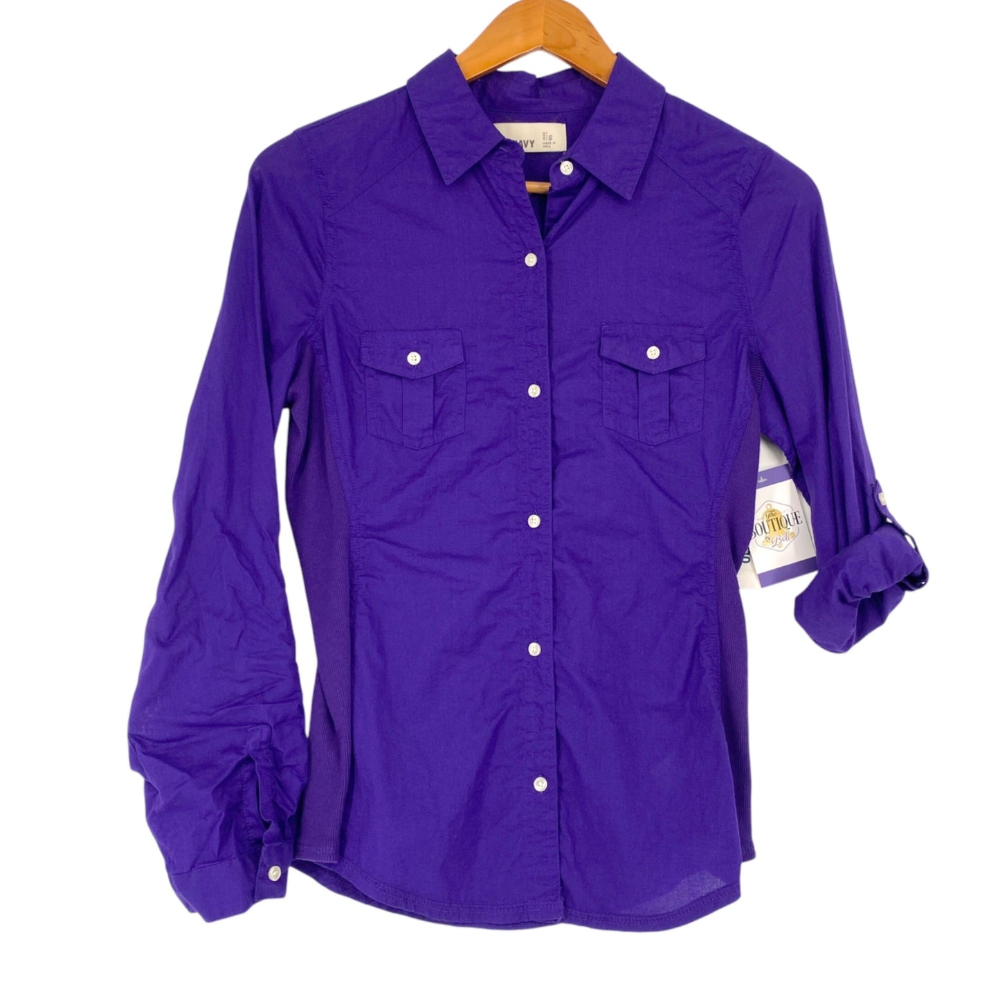 NWT Old Navy Womens S Purple Button Up Shirt Roll Tab Long Sleeve Collar Preppy