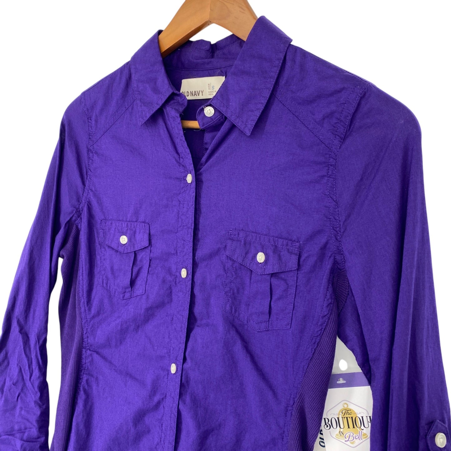 NWT Old Navy Womens S Purple Button Up Shirt Roll Tab Long Sleeve Collar Preppy