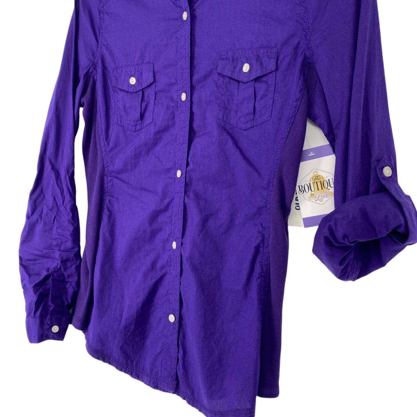 NWT Old Navy Womens S Purple Button Up Shirt Roll Tab Long Sleeve Collar Preppy